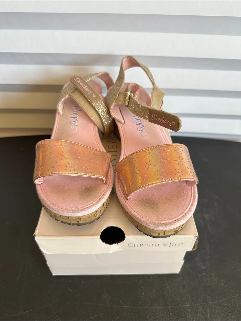 Skechers Pink and Gold Girls' Platform Sandals Size 3